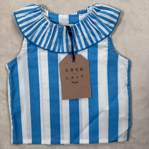 Coco au Lait Other - Coco au Lait Baby Girl 6 Months Blue White Stripe Ruffle Collar Sleeveless Top